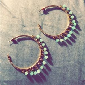 Blue and Gold Hoop Earrings